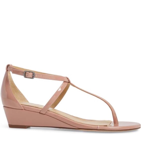 Genuine Leather Patent Pink Demi Wedge Heel Sandal - Picture 4 of 5